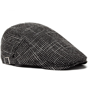 Breathable linen cotton newsboy cap in grey tweed texture with metal side buckle