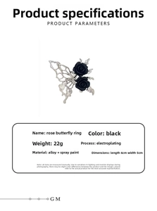 Detailed technical specifications for the black rose butterfly adjustable ring
