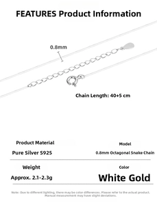 0.8mm width S925 sterling silver octagonal snake chain necklace detailed specifications