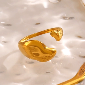Irregular molten gold ring with polished finish and open design for minimalist style