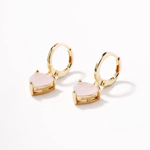 Elegant gold heart earrings with pink gemstones for women in a minimalist polished design