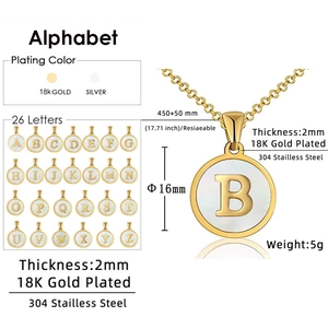 Round Initial Necklace 18K Gold Plated 304 Stainless Steel Mother Of Artificial Pearl Inlaid Letter Pendant Minimalist Jewelry