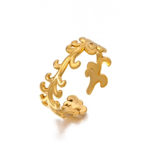 Bague ouverte en acier inoxydable doré 18K avec motif de vigne et design ajustable