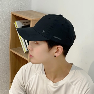 Lightweight quick-dry black sports cap with side logo for outdoor running and sun protection