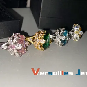Luxury 18k gold plated butterfly rings with colorful pear-cut gemstones and crystals