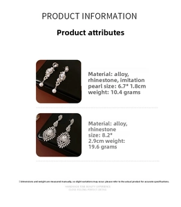 Detailed size chart for rhinestone pearl drop earrings and wavy crystal stud earrings