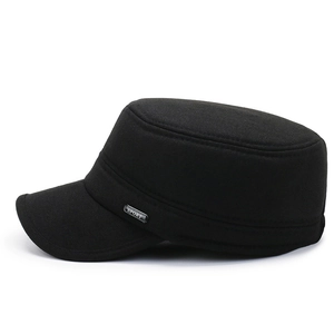 Classic black warm cadet cap for men with a metal sport badge for outdoor winter wear