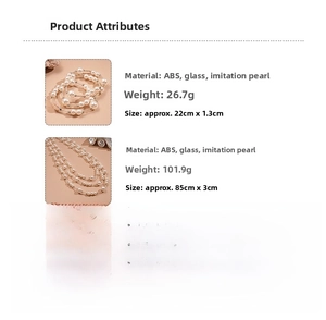 Vue détaillée du collier et du bracelet en perles multicouches avec dimensions et poids