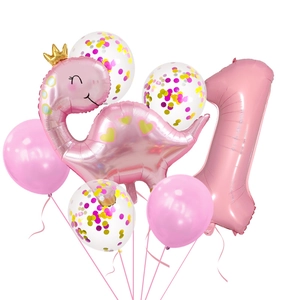 Pink crown dinosaur balloon set for girls 1st birthday party with number one balloon