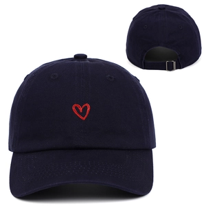 Navy blue cotton baseball cap with red embroidered heart and adjustable metal strap