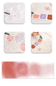 Macro detail of portable watercolor book set showing paint blocks and easy tear-off design