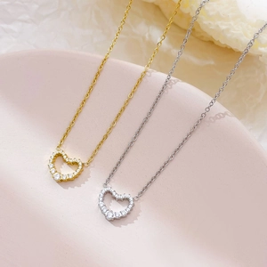 Heart Pendant Necklace Stainless Steel Zircon Inlaid Simple Elegant Clavicle Chain Trendy Jewelry Gift For Women