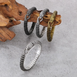 Retro stainless steel snake scale bracelet in antique silver and multiple metallic finishes