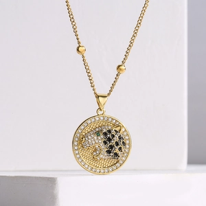 Leopard Tiger Head Pendant Necklace Copper 18K Gold Plated Zircon Sparkling Hip Hop Fashion Jewelry For Women