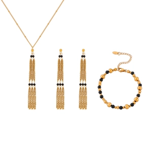 Vintage gold-plated titanium jewelry set featuring agate beads and layered chain designs