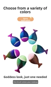 Macro detail of mermaid foundation brushes with scale texture and colorful gradient plating