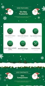 Features of Christmas gnome static window stickers showing double-sided color printing