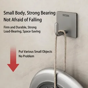 Strong 304 stainless steel adhesive wall hook in brushed grey for towels and robes
