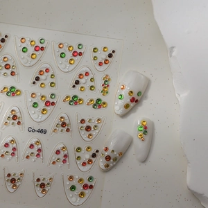 French style 3D nail art stickers Co-469 with colorful gems and gold rim design