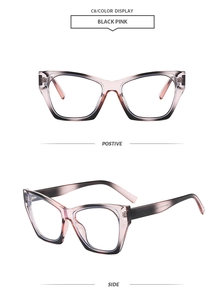 Detailed front and side views of vintage cat eye sunglasses in black pink gradient