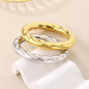 Stainless Steel Twisted Spiral Bangle Bracelet 18K Gold Plated Hollow Glossy Bold Minimalist Fashion Jewelry For Women