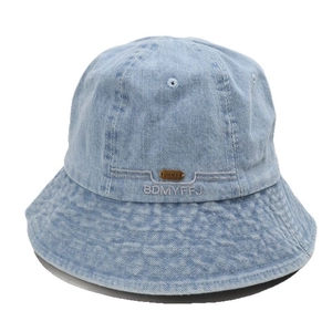 Light blue denim bucket hat with BDMPYFJ embroidery and wide brim for sun protection
