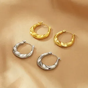 Stainless Steel Twisted Hoop Earrings For Women Vintage Spiral Textured U Shaped Gold Silver Color Fashion Jewelry