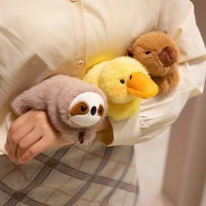 Cute plush capybara and sloth magnetic animals set shown as decorative wrist accessories