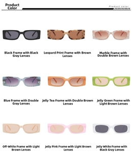 Nine different color options for rectangle sunglasses in a stylish 3x3 grid display