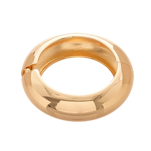 Minimalist wide gold-finish geometric open bangle bracelet with high-polish metal surface