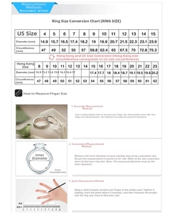 Detailed size chart for stainless steel rings with diameter and circumference measurements