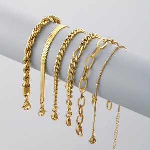 Stainless Steel Gold Plated Bracelet For Women Men Minimalist Figaro Box Rope Cuban Snake Paperclip Link Chain Jewelry