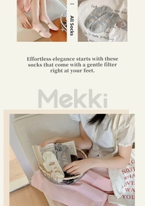 Detailed views of cute rabbit cotton no-show socks in pink and beige pastel colors