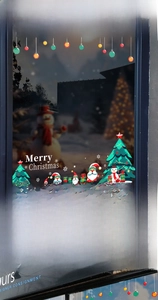 Détails des stickers de Noël colorés pour vitres avec Père Noël et bonhomme de neige
