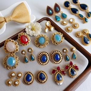 Vintage French Style Flower Geometric Earrings For Women With 925 Sterling Silver Earring Post Alloy Enamel Jewelry