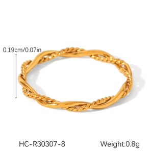 Detail shot of golden twisted rope ring with 0.19cm width and minimalist texture