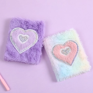 Taccuino In Peluche Unicorno Paillettes Cuore Diario Cancelleria Carina Scuola Ragazza Regalo Quaderno Tascabile Portatile