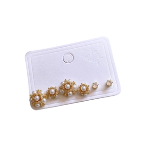 French vintage gold plated flower pearl stud earring set with rhinestones for women