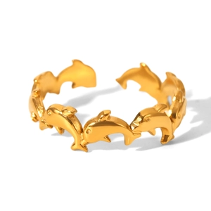 Golden dolphin open ring made of stainless steel with adjustable sea animal design