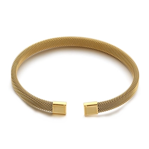 Elegant 18K gold-plated woven mesh open cuff bracelet with a modern minimalist design