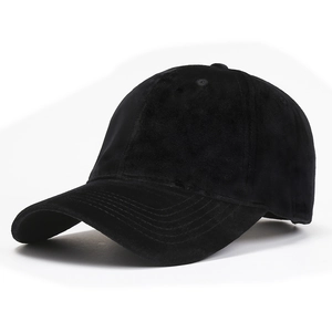 Classic black velvet baseball cap with six-panel structure and curved brim design
