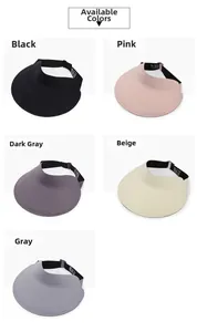 Multi-color collection of foldable wide brim sun visors in black, pink, and grey