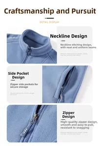 Detail view of polar fleece vest with zipper pockets and outdoor sport embroidery