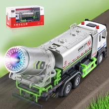 Macro detail of city sanitation toy truck featuring functional mist spray and LED lights