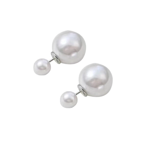 Elegant 925 silver needle double pearl stud earrings with a creamy white finish