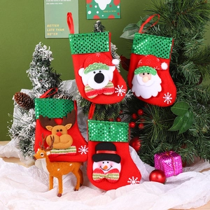 Set of 4 Christmas stockings with Santa, reindeer, snowman and bear cartoon decorations