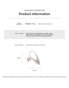 Luxe rhinestone jewelry set with necklace and earrings showing dimensions and 41.1g weight