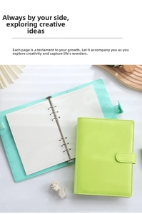 Detailed macro view of a macaron PU leather notebook with a 6-hole metal binder mechanism