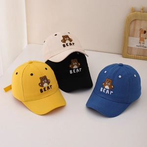 Kids Baseball Cap Cotton Bear Embroidery Cartoon Adjustable Sun Protection Breathable Outdoor Hat For Boys Girls