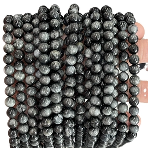 Natural eagle eye stone round beads for DIY jewelry with deep grey shimmering chatoyancy effect